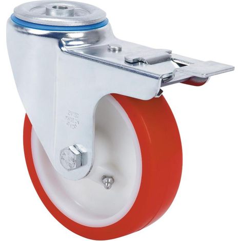 rueda giratora agujero m12 freno 20zvfd150-pob nylon blanco-poliur.rojo bolas (1/2)