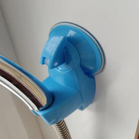 Support pommeau de douche à ventouse bleu, fixation murale sans perçage, hauteur angle réglable (1/5)