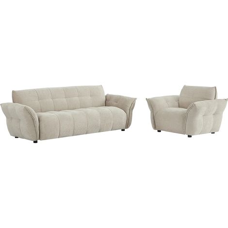 Divano 3 posti e poltrona in Tessuto chiné Beige - NAPIZO (1/5)