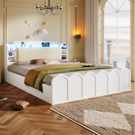 lit adulte 140x200 rangement LED USB blanc OKMYHOME (1/4)