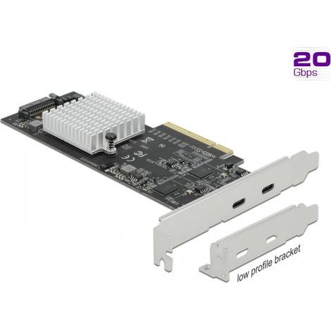 Delock Tarjetas PCI Express x8 a 2 x externo SuperSpeed USB 20 Gbps (USB 3.2 Gen 2x2) USB Type-Câ¢ hembra - Factor de forma de perfil bajo
