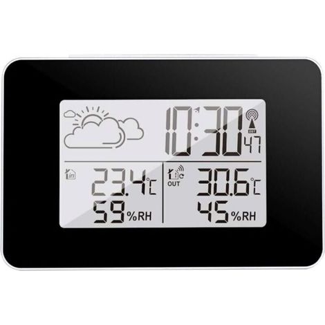 Stazione meteorologica con visualizzazione 12/24 ore, sveglia con funzione snooze, previsioni meteo a 8 ore, misurazione dell'umidità 20-95% UR, registrazione della temperatura e dell'umidità massime/