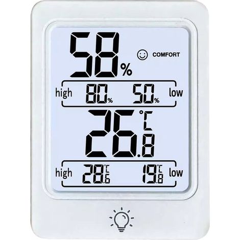 Thermo-hygromètre numérique – Blanc – Écran LCD – Indicateur de confort – Mémoire max/min – Intérieur (1/5)