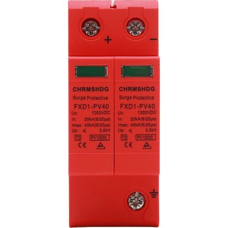 1Pcs Dispositif Parasurtenseur de Tension, DC 1000V 2P Guide Rail 40KA Dispositif de Protection Contre Les Surtensions Module électronique pour Solaire Photovoltaïque, Alimentation (1/5)