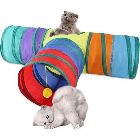 Cat Toys Cat Tunnel and Cat Cube Pop Up Collapsible Kitten Indoor Outdoor Toys-Collapsible 3 Way Or 1wayCat Tube- for Cat, Puppy, Kitty, Kitten, Rabbit (1/4)