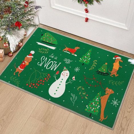 RHG Tapis de porte de Noël tissé imitation lin, décoration de Noël, paillasson de vacances d'hiver, tapis de sol avant discret pour intérieur et extérieur, 50 x 80 cm, vert (1/5)
