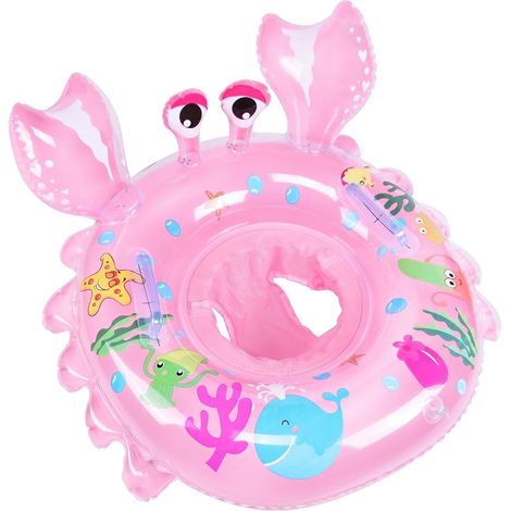Chaise de natation pour bébé en forme de crabe rose 55 cm avec imprimé d'animaux marins et poignées – Siège de natation sûr et anti-inclinaison pour les tout-petits et les petits enfants (1/5)