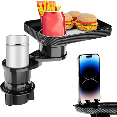Plateau Alimentaire Porte-gobelet – Plateau Alimentaire Porte-gobelet De Voiture, Plateau Porte-gobelet De Voiture 4 En 1, Plateau De Repas De Voiture Avec Porte-gobelet – Support Alimentaire De Voitu (1/5)
