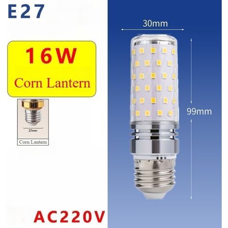 2 Ampoules LED maïs argentées de 16 W - Ampoules LED E27, Lumière blanche, 85-265 V CA, 1 600 lm, pour l'éclairage intérieur domestique (1/5)