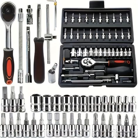 Coffret de douille et embouts Mallette à Outils ,1/4-inch (24 Dents) - 46 pcs (1/5)