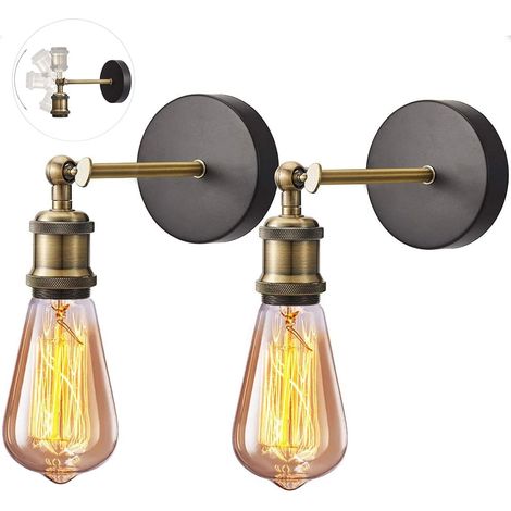 2 Pack Retro Wall Light Vintage Brass Light Head Adjustable Industrial Wall Light Lamp E27 Retro Fixture for Hallway and Balcony Lighting Decoration (Bulb not included) (1/5)