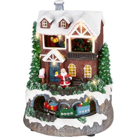 Lumineo Scenario Natalizio Casa di Babbo Natale con Trenino 17x17 cm