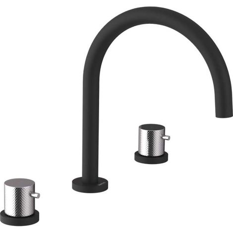 Sapho Ultrasan - Grifo para lavabo, instalación de 3 orificios, negro mate/cromo UT017VBC (1/2)