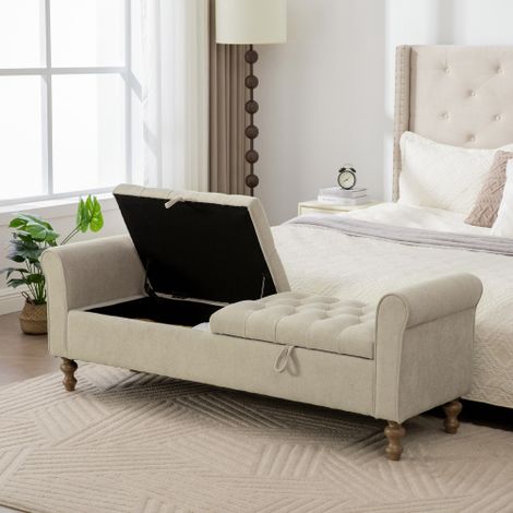 Panca moderna con due coperchi e vano contenitore, poggiapiedi in velluto con braccioli arrotondati, adatta anche come lettino, gambe in legno di caucciù, per soggiorno, corridoio, camera da letto, co (1/5)
