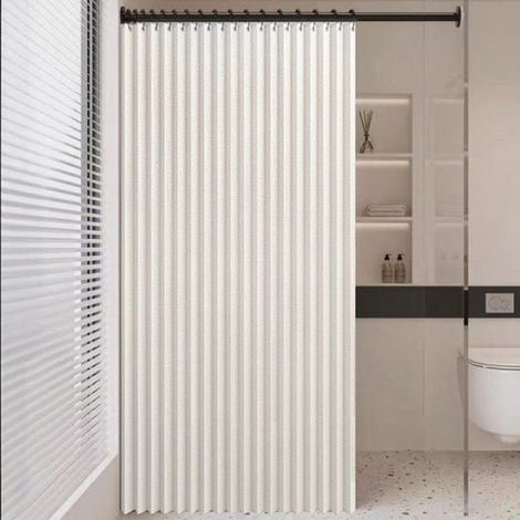 Green Mobility-Rideau de douche magnétique, rideau de douche pliable, imperméable, résistant à la moisissure, lavable, avec crochets métalliques, beige, 120 x 200 cm (1/5)