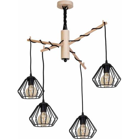 Suspension Milagro Woody MLP282 4xE27 bois noir Ø67cm