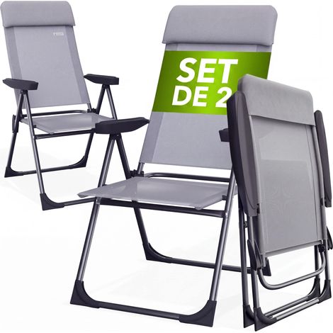 Lot de chaises de jardin pliables réglables en 6 ou 7 positions en aluminium avec dossier haut fonction couchage camping voyage  2er Set Grau (de) (1/5)