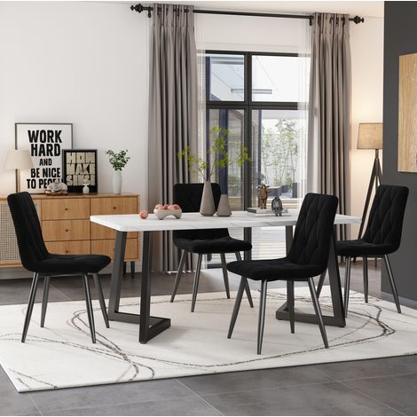 Silla de comedor 46x43x86 cm de terciopelo negro, fácil de montar, para salón FloraGrace (1/5)