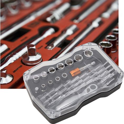 Kit de mini-clé à cliquet avec embouts de tournevis hexagonaux, cruciformes et à fente pour de multiples applications. (1/5)