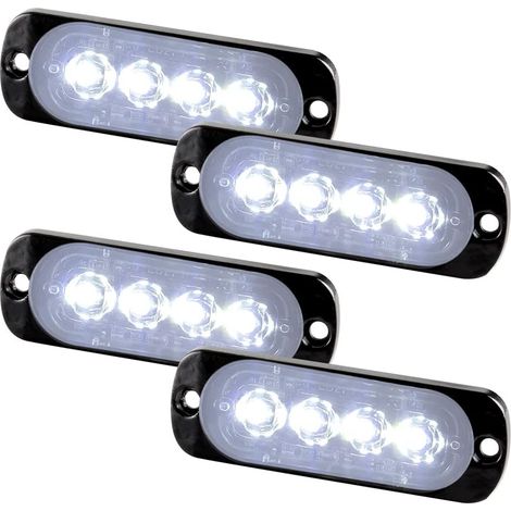 4pcs Ultra Mince 4LED Lumières Stroboscopiques d'urgence Blanc Danger Balise Avertissement Clignotant Lumières Universelles Pour Voiture Véhicule Camion 12-24V