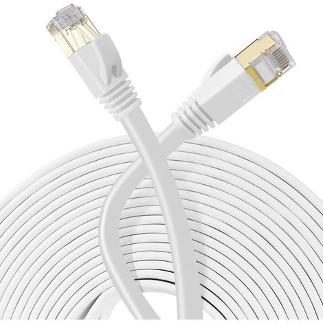 10m Flat Ethernet Cable, Cat7 Network Cable with RJ45 Plate, Compatible with Cat6/Cat5, Fiber Ethernet Cable for Router, Switch, Modem (White) (1/5)