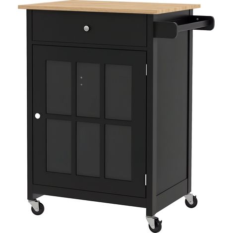 Desserte de cuisine avec tiroir, placard réglable et porte-serviettes, en bois, 67 x 48 x 86,5 cm, noir et chêne (1/5)