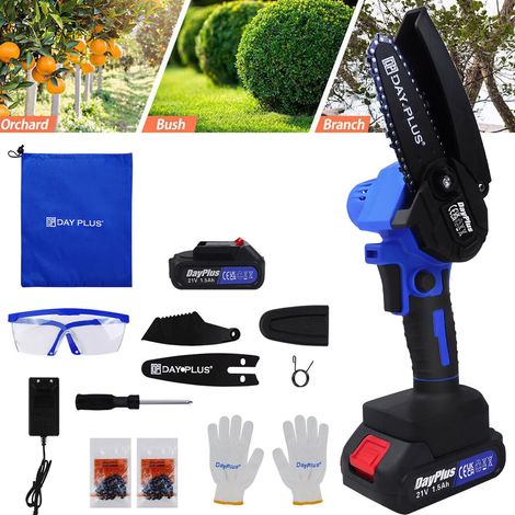 Mini Cordless Chainsaw 4 Inch, Mini Chainsaw Cordless Brushless with 2 Batteries 1.5Ah & 2 Chains, Handheld Electric Chainsaw Portable Small Chain Saw for Tree Branches, Courtyard, Garden Wood Cutting (1/5)