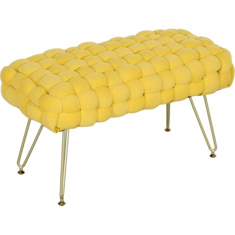 Banc de lit recouvert de velours, avec pieds en métal et assise rembourrée, jaune avec assise confortable et rangement intérieur idéal pour salon, chambre à coucher ou bureau (1/5)