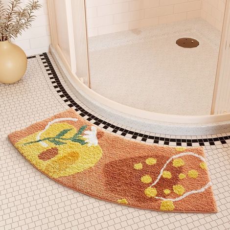 40x75cm 1 x Tapis de sol absorbant courbe et festonné Tapis de porte de douche Tapis de salle de bain antidérapant Tapis de toilette(orange)