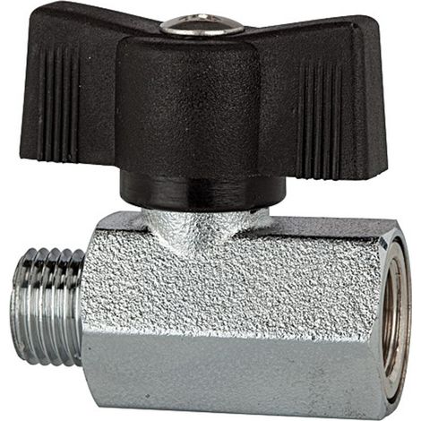 Riegler Mini-Kugelhahn, sandgestrahlt, MS vern., Flügelgriff, G 1/4 IG/AG (1/3)