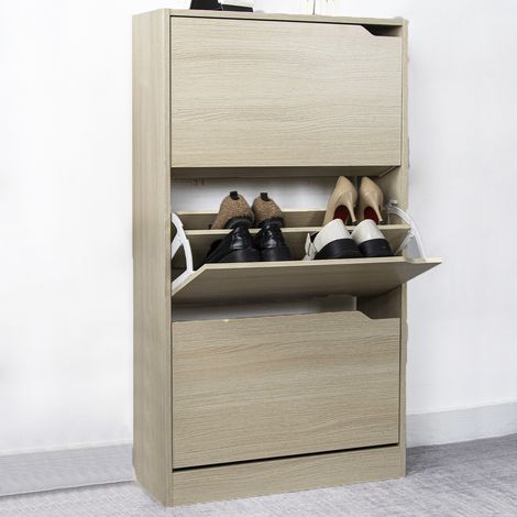 Scarpiera 3 Ante Ripiani Doppia Profondità Porta Scarpe Colore Olmo 63x24x115cm (1/5)