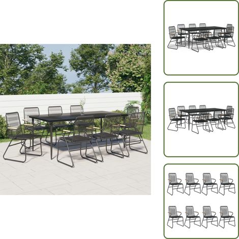 The Living Store Ensemble à manger de jardin 9 pcs noir rotin PVC - Chaise de jardin (1/5)
