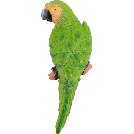 Statue réaliste de perroquet suspendu à un arbre en résine, pour décoration murale, de jardin ou de terrasse, couleur verte, position verticale. (1/5)