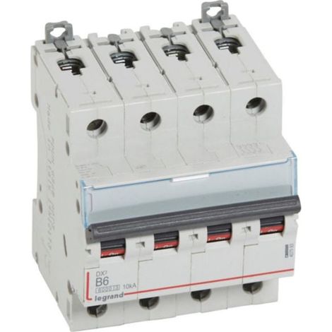 Disjoncteur DX³6000 10kA arrivée haute et départ bas à vis 4P 400V - 6A - courbe B - 4 modules - LEGRAND