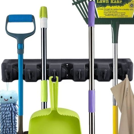 Besen Mop Halter, Mop Halter,Mop und Broom Holder Organizer, Wall Rack Rakes, Broom Mop Rack, Ordnungsleiste Wandhalter mit 6 Haken und 5 Schnellspannern für Mop