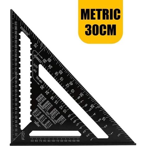 Équerre Triangle Metrique Professionnel Menuiserie Règle d'Angle Rapporteur Outil de Mesure en Alliage Rafter Square Carpenter de Haute Précision - 30CM (1/4)