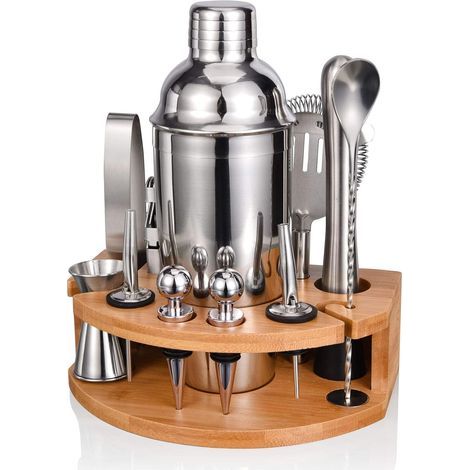12-piece cocktail set, professional bartender equipment with elegant bamboo stand, stainless steel bar tools for cocktails - XS5-AquaForge (1/5)