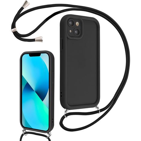 Coque pour iPhone 13 6,1" avec Cordon de Collier Réglable, Etui Protection de la Caméra Silicone Souple TPU Antichoc Housse avec Corde Lanyard Cover pour Femmes Filles, Noir (1/5)