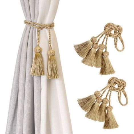 Fermacravatte per tende decorativi dorati fatti a mano – Set di 4 con eleganti nappe per l'arredamento della casa