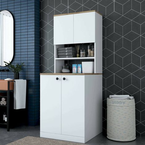 Dmora - Gran armario multiusos Dmaifred, Muebles multifuncionales, Zapatero, Armario para zapatos, 70x73h184 cm, Blanco y Nogal (1/5)