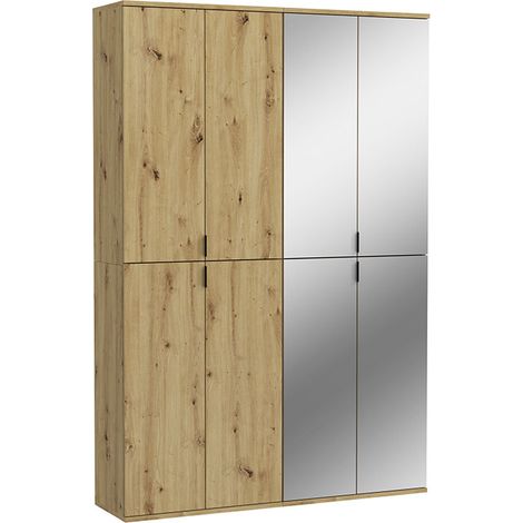 ProjektX Kleiderschrank 4+4-türig 8 Türen Eiche Dekor, Spiegel.