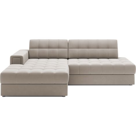 Canapé d'angle convertible CUBITO beige 240 cm avec coffre de rangement et couchage (1/5)