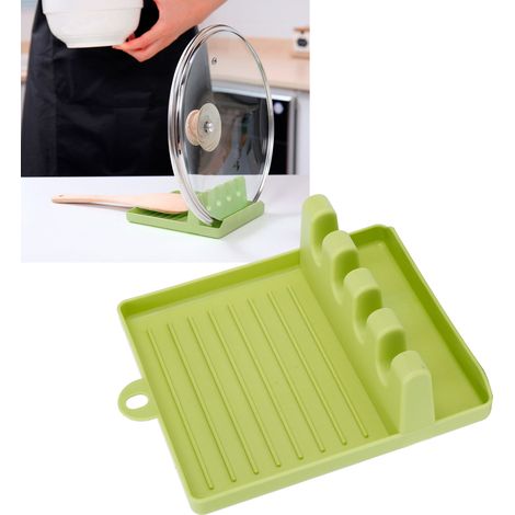 Support multifonctionnel pour couvercles de casseroles, spatules et ustensiles de cuisine en plastique vert (1/5)