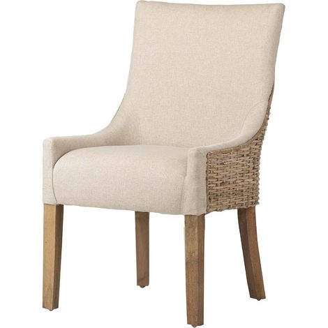 Chaise en rotin et lin beige naturel 54 x 52 x 91 cm (1/2)