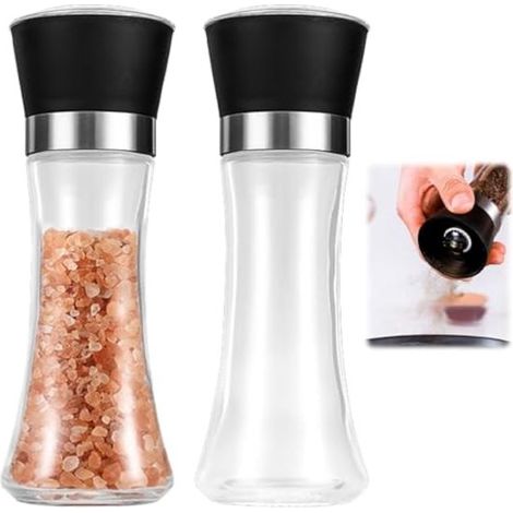 Set di 2 macina sale e pepe, capacità 190 ml. Macinini regolabili in vetro e ceramica di acciaio inox per pepe, sale, peperoncino e altre spezie. (1/5)