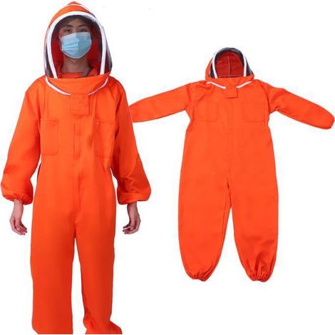 Combinaison apicole une pièce orange, vêtement de protection apicole, équipement taille L, sécurité complète (1/5)