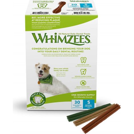 WHIMZEES Stix, Fondo Mensile, Stix da Masticare Per l'igiene Dentale per Cani di Piccola Taglia (7-12kg), Ingredienti Naturali, Senza Cereali, 30 Pezzi (1 Mese di Fornitura), Taglia S (1/5)