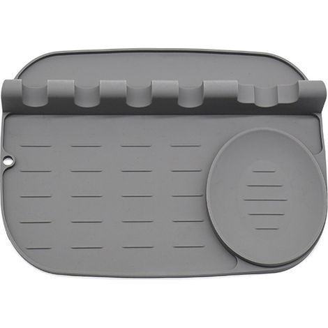 Bandeja de cocina, bandeja de silicona para cubiertos, bandeja para cucharas, bandeja para cucharas de cocina, soporte de silicona resistente al calor con escurridor (1/5)