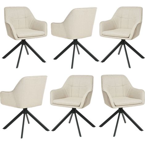 360° swivel dining chairs with ergonomic backrest, double extra-thick seat and sturdy metal base - Set of 6 - Beige
