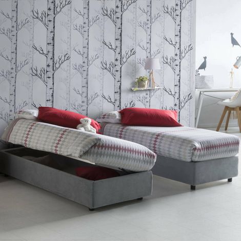Talamo Italia Einzelbett Melissa, Containerbett mit Stoffbespannung, 100% Made in Italy, Seitliche Öffnung, passend für Matratze 80x190 cm, Grau (1/3)